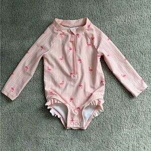 Pink Flamingo Long Sleeve Swimsuit, 9 months